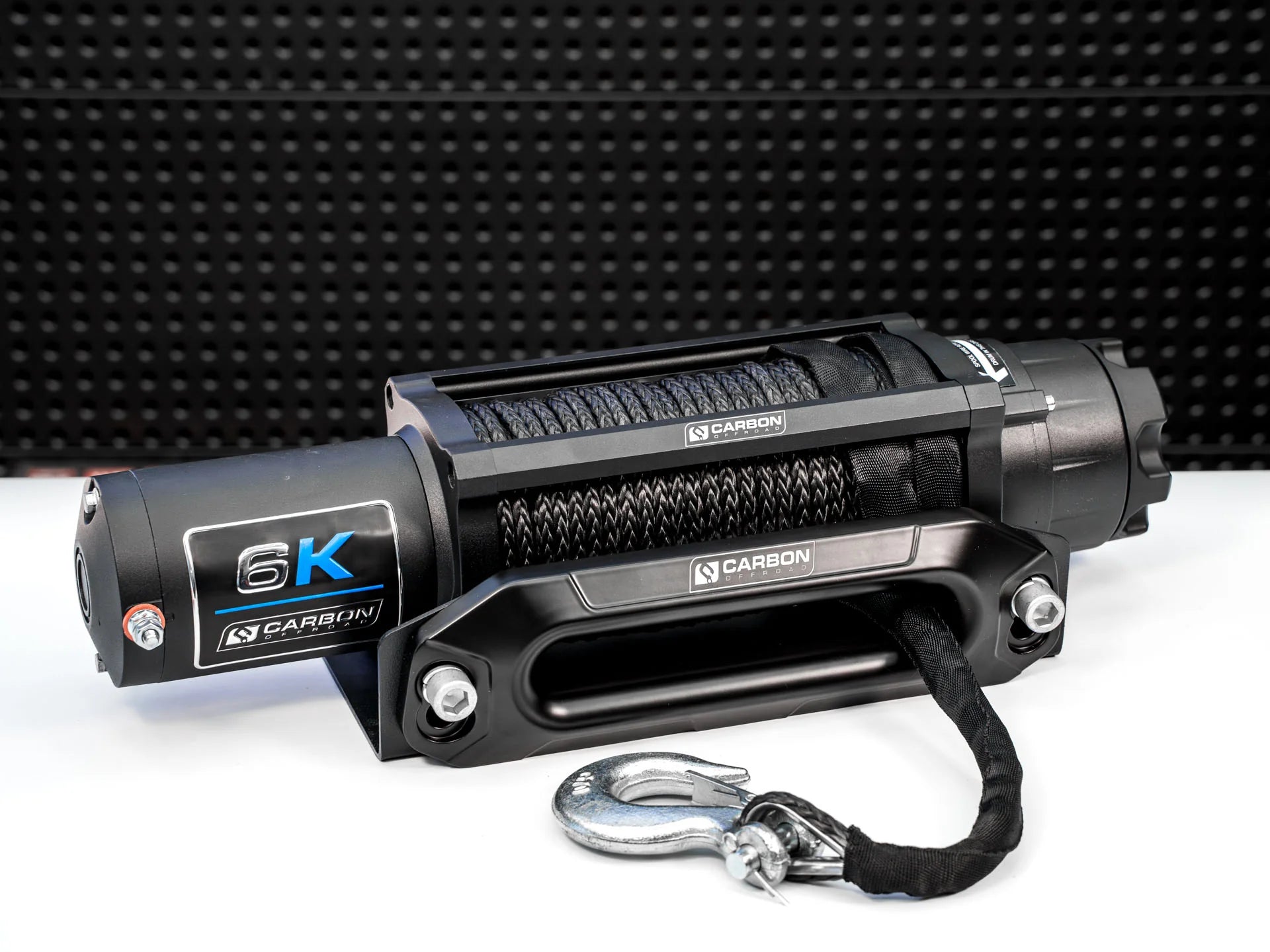 CARBON OFFROAD Long Drum 6000lbs Winch - 26 Meter Synthetic Rope