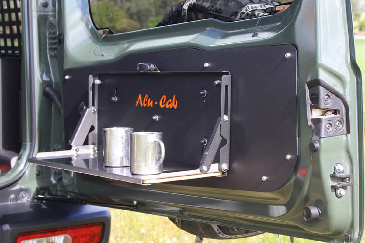ALU-CAB Rear Tailgate Drop Down Table with Slide-Out Bamboo Cutting Board (Jimny Models 2018-Current XL 5-Door, GLX & Lite 3-Door)