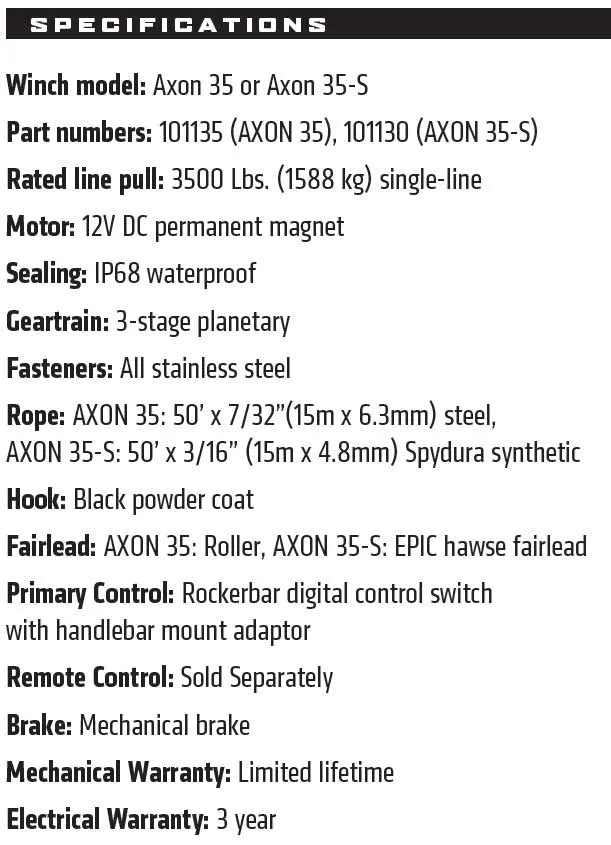 WARN AXON 35-S 3,500lbs Winch - 15m Synthetic Rope *Only 12kgs in Weight!