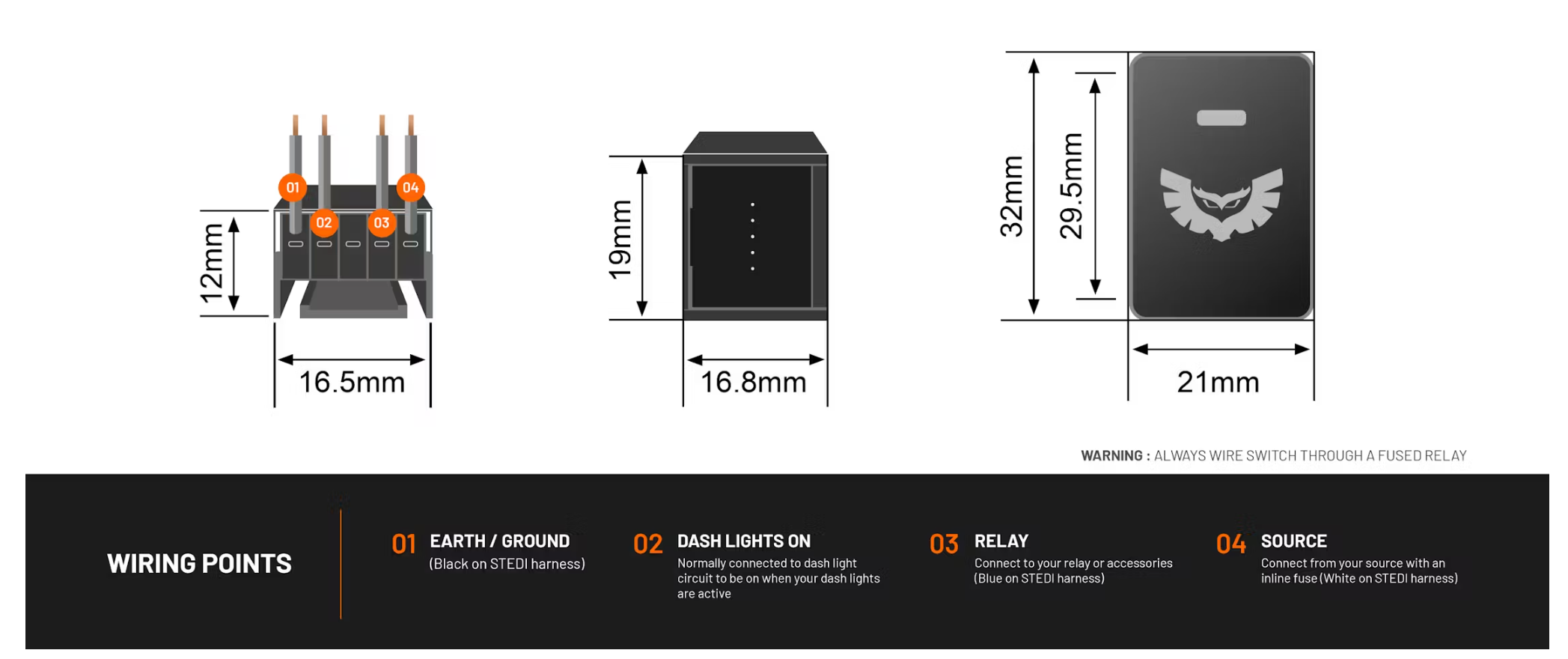 STEDI - OEM Matched Accessory Push Switch (Jimny Models 2018-Current XL 5-Door, GLX & Lite 3-Door)