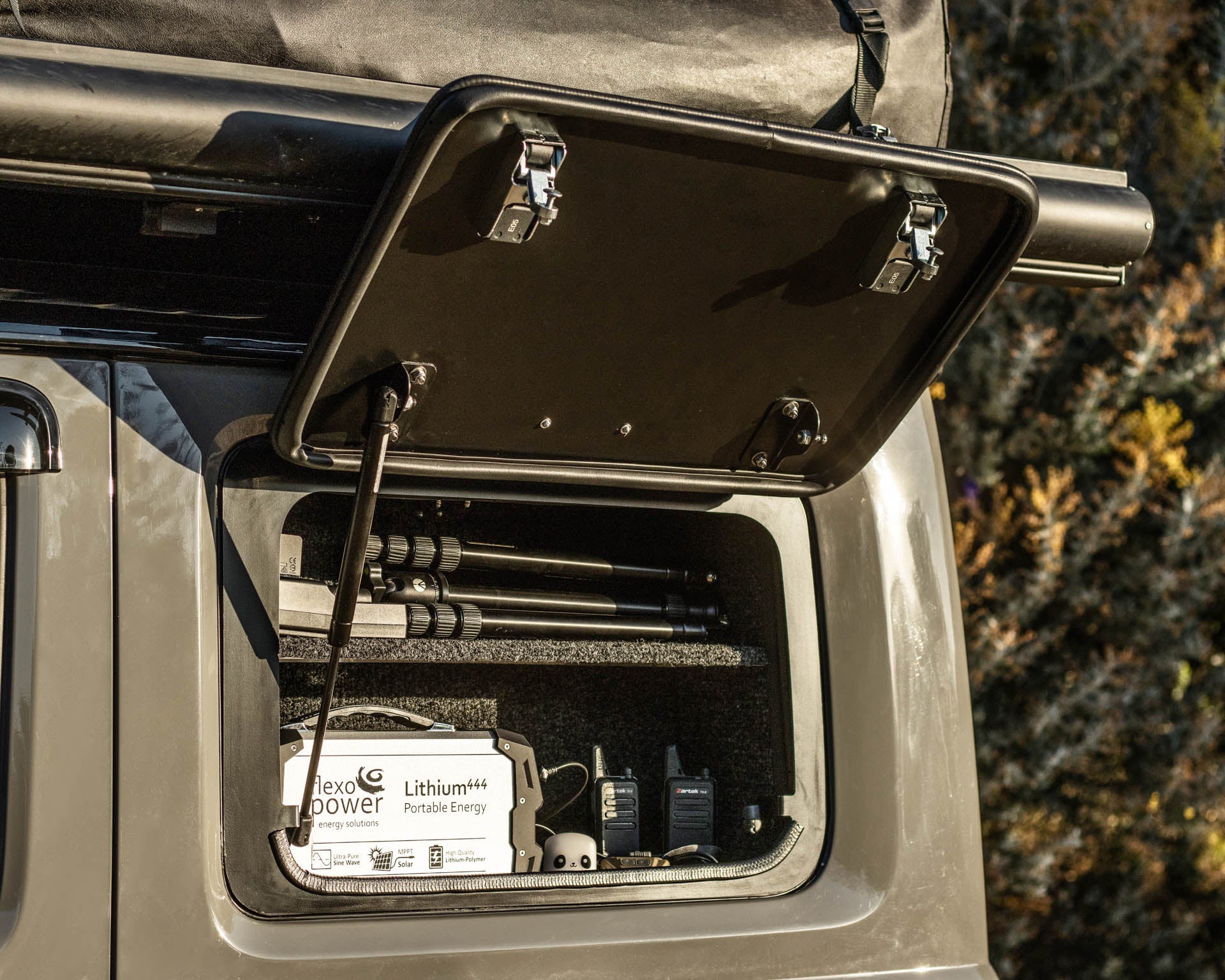 BUSHTECH Storage Cupboard for the Gullwing Style Rear Window (Jimny Models 2018-Current GLX & Lite 3-Door)